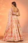 Shop_Label Priyanka Kar_Orange Satin Embroidery, Crystals Sweetheart Neck Flower Print Lehenga Set _at_Aza_Fashions