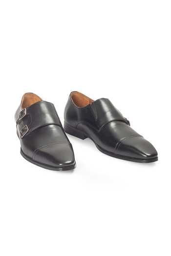 Buy_Domani_Black Wellington Leather Double Monk Strap Shoes _at_Aza_Fashions