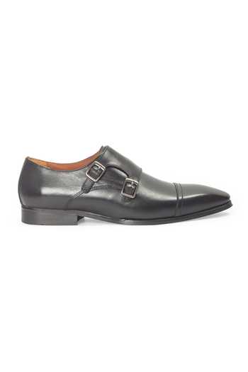 Domani_Black Wellington Leather Double Monk Strap Shoes _Online_at_Aza_Fashions