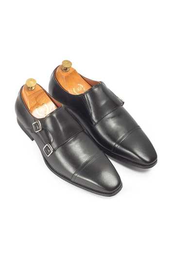 Buy_Domani_Black Wellington Leather Double Monk Strap Shoes _Online_at_Aza_Fashions