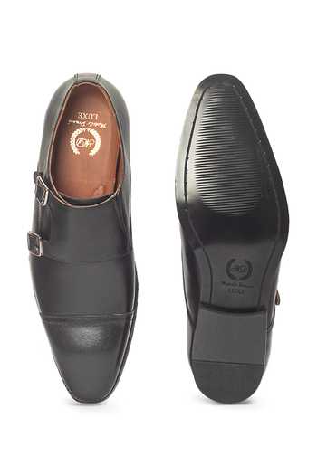 Shop_Domani_Black Wellington Leather Double Monk Strap Shoes _at_Aza_Fashions