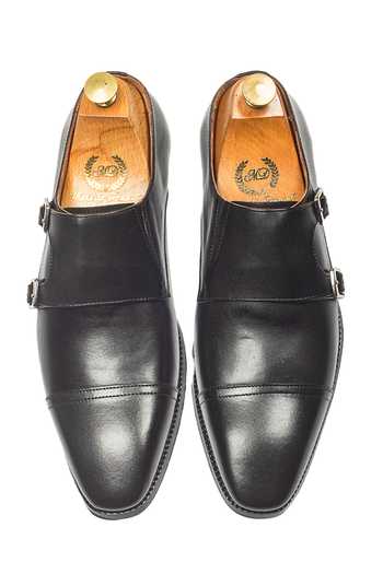 Shop_Domani_Black Wellington Leather Double Monk Strap Shoes _Online_at_Aza_Fashions