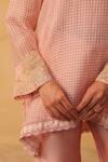 Label Niti Bothra_Pink Silk, Chanderi, Tencel Embroidery, Pearls, Applique V-neck Kurta And Pant Set _at_Aza_Fashions