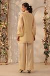 Shop_Label Niti Bothra_Beige Silk, Organza, Tencel Embroidery, Pearls, Applique Collared Top And Pant Set _at_Aza_Fashions