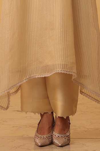 Buy_Label Niti Bothra_Beige Silk, Chanderi, Tencel Pearls, Applique Yoke Embroidered Kurta And Pant Set _Online_at_Aza_Fashions