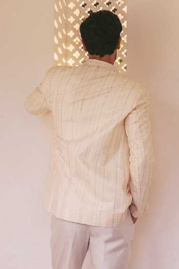 Shop_Nafs_Cream Chanderi Embroidery Jacket Pant Set _at_Aza_Fashions