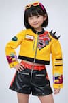 Buy_Toplove_Yellow Neoprene, Lurex, Leather Embroidery, Kpop Rumi Jacket And Shorts Set _at_Aza_Fashions