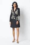 Buy_Madder Much_Black Chanderi Silk, Rayon Sequins, Zari V-neck Magpie Starry Night Blazer Dress _at_Aza_Fashions
