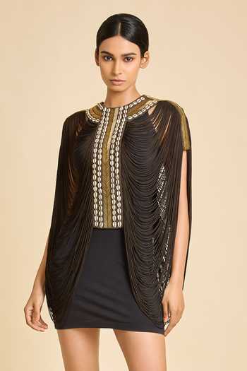 Buy_Surily G_Olive Green Cotton Fringe Round Neck Necklace Overlay Top _at_Aza_Fashions