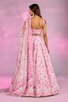 Shop_Label Priyanka Kar_Pink Satin Embroidery, Crystals Square Neck Flower Print Lehenga Set _at_Aza_Fashions