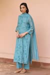 Vaayu_Blue Cotton, Muslin Embroidery, Tassels Keyhole Neck Powder Kurta Set _Online_at_Aza_Fashions