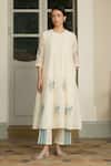 Buy_Vaayu_Ivory Cotton, Muslin Applique Round Neck, Yes Pintuck Kurta And Pant Set _Online_at_Aza_Fashions