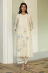 Shop_Vaayu_Ivory Muslin Applique Round Neck Kurta And Pant Set _Online_at_Aza_Fashions
