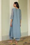 Shop_Vaayu_Blue Muslin Applique Round Neck, Yes Mist Kurta And Pant Set _at_Aza_Fashions