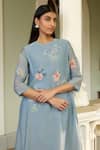 Shop_Vaayu_Blue Muslin Applique Round Neck, Yes Mist Kurta And Pant Set _Online_at_Aza_Fashions