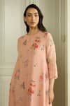 Vaayu_Pink Muslin Embroidery, Lace Round Neck Blossom Floral Print Kurta And Pant Set _Online_at_Aza_Fashions