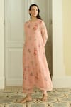 Buy_Vaayu_Pink Muslin Embroidery, Lace Round Neck Blossom Floral Print Kurta And Pant Set _Online_at_Aza_Fashions