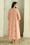 Shop_Vaayu_Pink Cotton, Muslin Embroidery Keyhole Neck Blossom Dress _at_Aza_Fashions