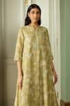 Vaayu_Green Muslin Embroidery Mandarin Collar, Yes Thread Kurta And Pant Set _Online_at_Aza_Fashions