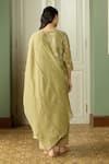 Shop_Vaayu_Green Muslin Embroidery V-neck, Yes Meadow Thread Kurta Set _at_Aza_Fashions