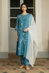 Buy_Vaayu_Blue Cotton, Muslin Applique, Tassels Round Neck, Yes Ocean Kurta Set _at_Aza_Fashions