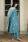 Vaayu_Blue Cotton, Muslin Applique, Tassels Round Neck, Yes Ocean Kurta Set _Online_at_Aza_Fashions