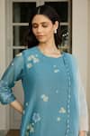 Shop_Vaayu_Blue Cotton, Muslin Applique, Tassels Round Neck, Yes Ocean Kurta Set _Online_at_Aza_Fashions
