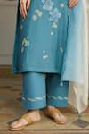 Vaayu_Blue Cotton, Muslin Applique, Tassels Round Neck, Yes Ocean Kurta Set _at_Aza_Fashions
