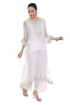 Buy_Tanu Malhotra_White Lurex Embroidery Split V-neck Tonal Kaftan Set _at_Aza_Fashions