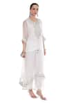 Tanu Malhotra_White Lurex Embroidery Split V-neck Tonal Kaftan Set _Online_at_Aza_Fashions