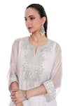 Shop_Tanu Malhotra_White Lurex Embroidery Split V-neck Tonal Kaftan Set _Online_at_Aza_Fashions