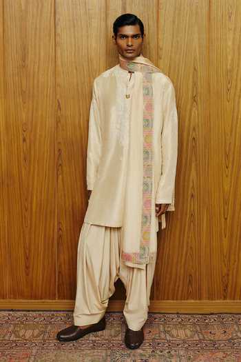 Buy_Dolly J_Ivory Silk, Cotton Embroidery, Sequins The Raphael Kurta Set _at_Aza_Fashions