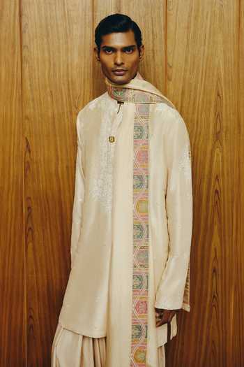 Shop_Dolly J_Ivory Silk, Cotton Embroidery, Sequins The Raphael Kurta Set _at_Aza_Fashions