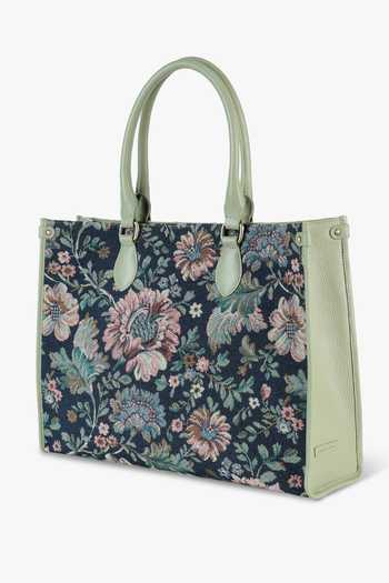 Tan & Loom_Blue Opera Sage Floral Tote Bag _at_Aza_Fashions