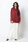 Shop_Madder Much_Burgundy Bemberg, Cotton, Satin, Nathan The Night Twinkle Shirt And Pant Set _at_Aza_Fashions