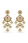 Shop_Prestones_Multi Color Pearls, Stones Polki Brass Danglers Earrings _at_Aza_Fashions