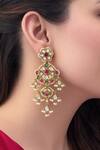 Buy_Prestones_Multi Color Pearls, Stones Polki Brass Danglers Earrings _at_Aza_Fashions