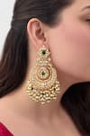 Buy_Prestones_Green Beads, Pearls, Stones Polki Embellished Brass Chandbali Earrings With _at_Aza_Fashions