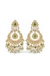 Shop_Prestones_Green Beads, Pearls, Stones Polki Embellished Brass Chandbali Earrings With _at_Aza_Fashions