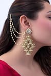 Buy_Prestones_White Pearls, Stones Polki Brass Jhumar Earrings With Ear Chain _at_Aza_Fashions