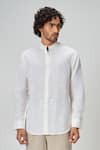 Buy_Honey&Me_White Linen Embroidery Tonal Hand Shirt _at_Aza_Fashions