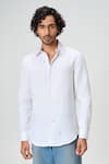 Buy_Honey&Me_White Linen Embroidery Hand Shirt _at_Aza_Fashions