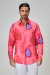 Buy_Honey&Me_Multi Color Linen Coral Splash Button Down Shirt _at_Aza_Fashions