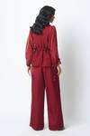 Shop_Madder Much_Burgundy Chanderi Silk, Organza, Georgette, Carla Sheer Tie Up Jacket And Pant Set _at_Aza_Fashions
