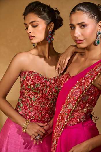 Chamee & Palak_Pink Silk Embroidery, Applique, Sequins, Arya Pre-draped Saree With Corset _Online