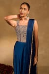 Buy_Chamee & Palak_Blue Satin, Chiffon, Velvet Tassels, Lekha Slit Dhoti Saree With Corset _Online_at_Aza_Fashions