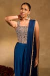Shop_Chamee & Palak_Blue Satin, Chiffon, Velvet Tassels, Lekha Slit Dhoti Saree With Corset _Online_at_Aza_Fashions