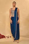 Chamee & Palak_Blue Satin, Chiffon, Velvet Tassels, Lekha Slit Dhoti Saree With Corset _Online
