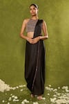Buy_Chamee & Palak_Black Silk, Velvet Beads, Sequins, Aanya Dhoti Saree With Embroidered Blouse _at_Aza_Fashions