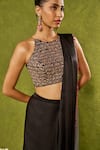 Shop_Chamee & Palak_Black Silk, Velvet Beads, Sequins, Aanya Dhoti Saree With Embroidered Blouse _Online_at_Aza_Fashions